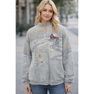 VTG Artisans Sunschein Cardigan XXL Winter Barn Birds Button USA Grandma